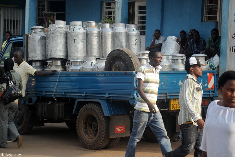 A car carries milk in cans for supply in Nyagatare District. (File)