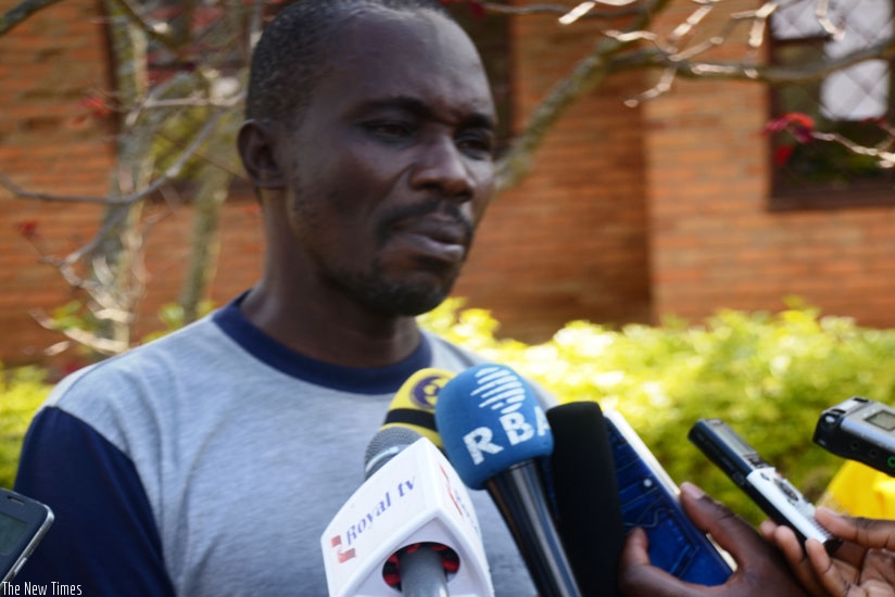 Minani speaks to the media at Kicukiro Police Station yesterday. (Courtesy)