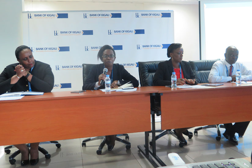 L-R: Flora Nsinga, Chief Shared Services Officer, Dr Diane Karusisi CEO, Nathali Mpaka, chief finance officer and Lawson Naibo, Chief Operating Officer, during a press briefing at ....