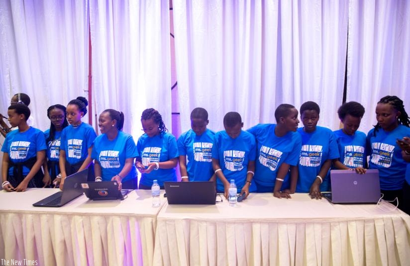 Girls in ICT during the 3rd Annual Ms Geek competition in Kigali on April 30. (Courtesy)