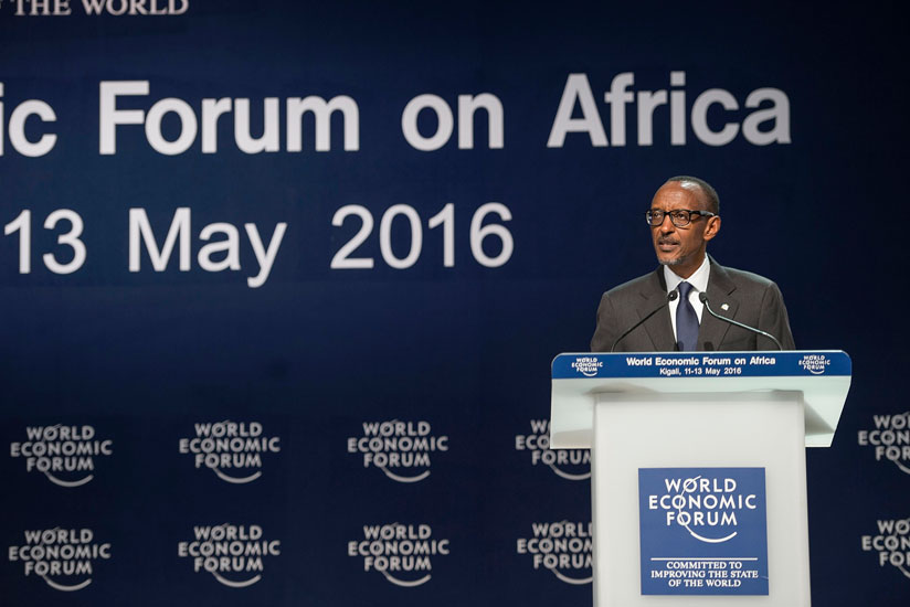President Paul Kagame delivers his opening remarks at the World Economic Forum on Africa, in Kigali yesterday. (Village Urugwiro)
