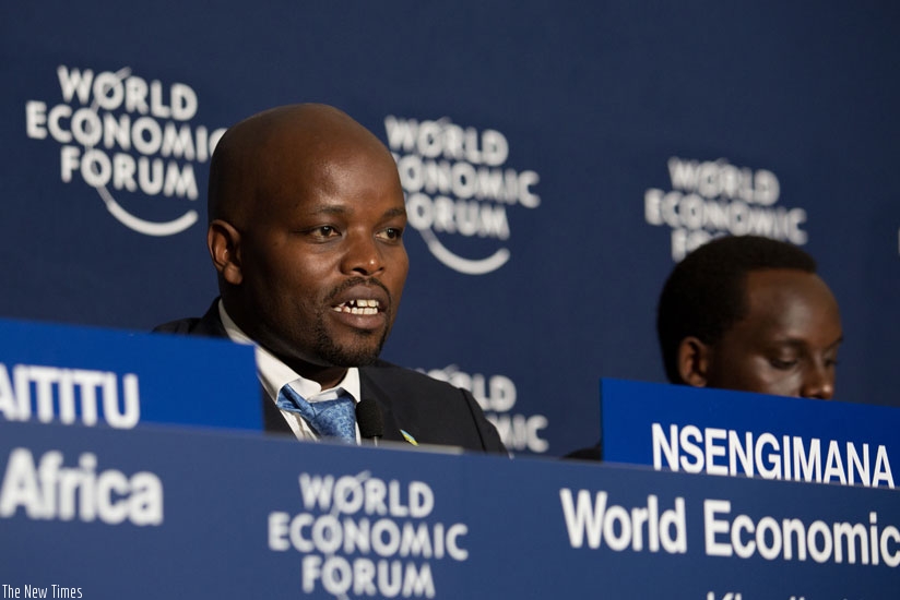 Nsengimana contributes to the topic on Internet penetration at WEF yesterday. (T. Kisambira)
