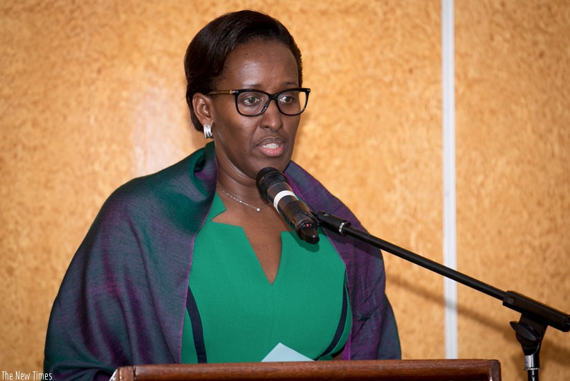 First Lady Jeannette Kagame addresses the meeting on NTDs in Kigali yesterday. (Courtesy)