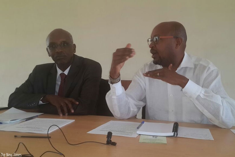 Dr Rwabuhihi and Nkuranga during the news conference on Thursday. (James Karuhanga)
