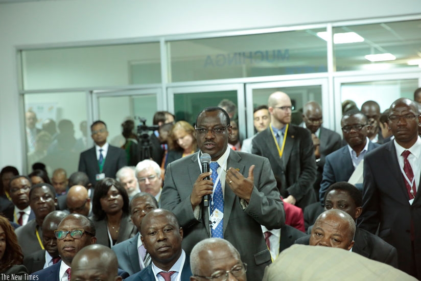 Finance minister Claver Gatete reacts to a question during the meeting. (Courtesy)