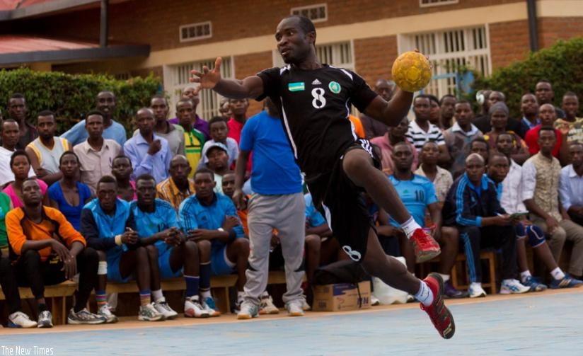 APR's attacker Viateur Rwamankwa prepares to shoot during their recent game against Police. (T. Kisambira)