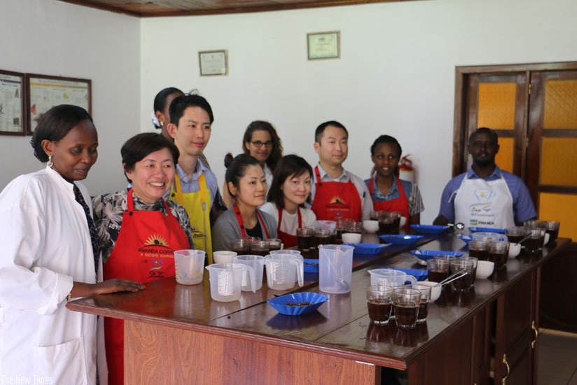 Japanese coffee roasters   experiencing Rwanda's specialty coffee. The coffee experts tipped farmers on value addition and quality along value chain. (Peterson Tumwebaze)
