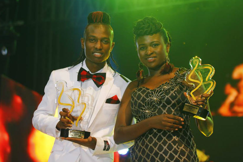 L-Jay Maasai (L) and Mercy Masika show off their awards. (Internet photo)