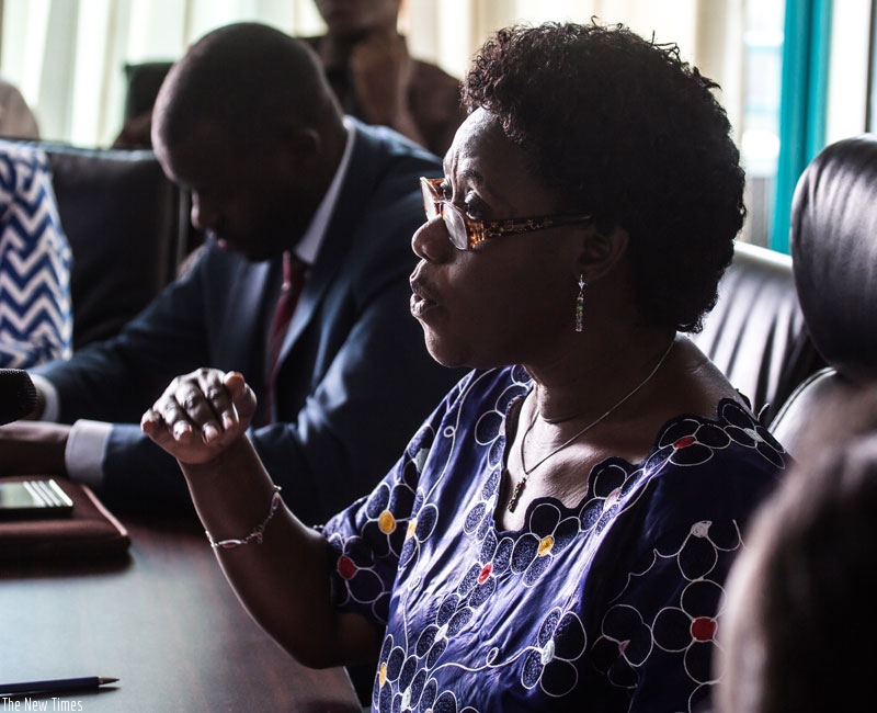Mukabaramba speaks during the news conference in Kigali,  yesterday. (Timothy Kisambira)