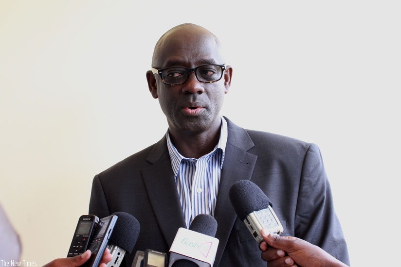 Minister Busingye speaks to journalists at the civil litigation training on Friday in Kigali. (Courtesy)