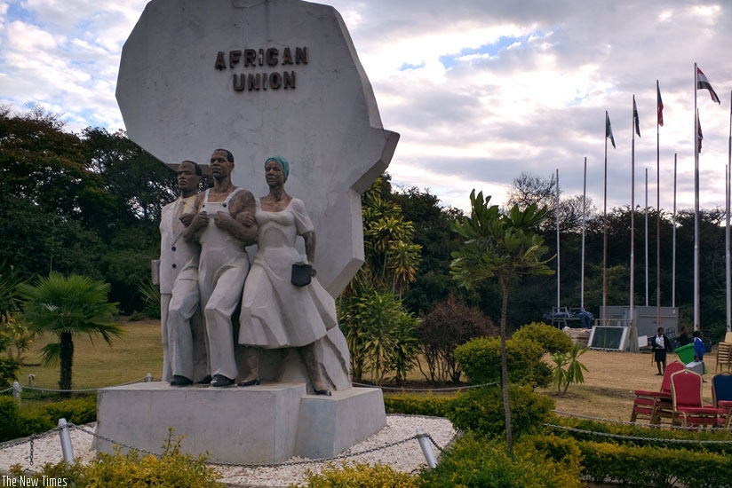 The African Union Statue outside Zambia's Mulungushi international Conference Centre in Lusaka. (Kenneth Agutamba)