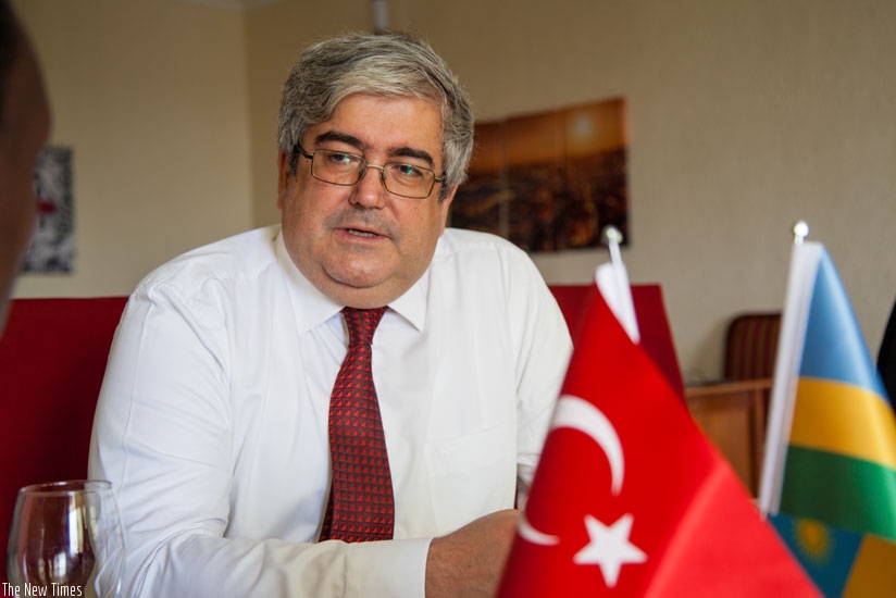 Amb. Raif Karaca speaks during the  interview with The New Times last Friday. (Faustin Niyigena)