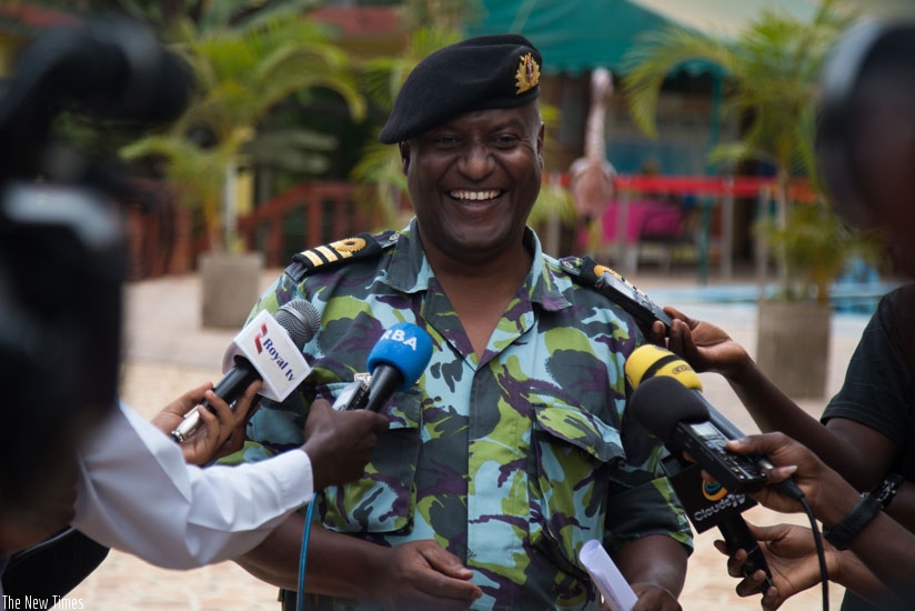 Lt Col. Saeed, the head of maritime cell at East African Standby Force, speaks to the media in Kigali, yesterday. (Timothy Kisambira)