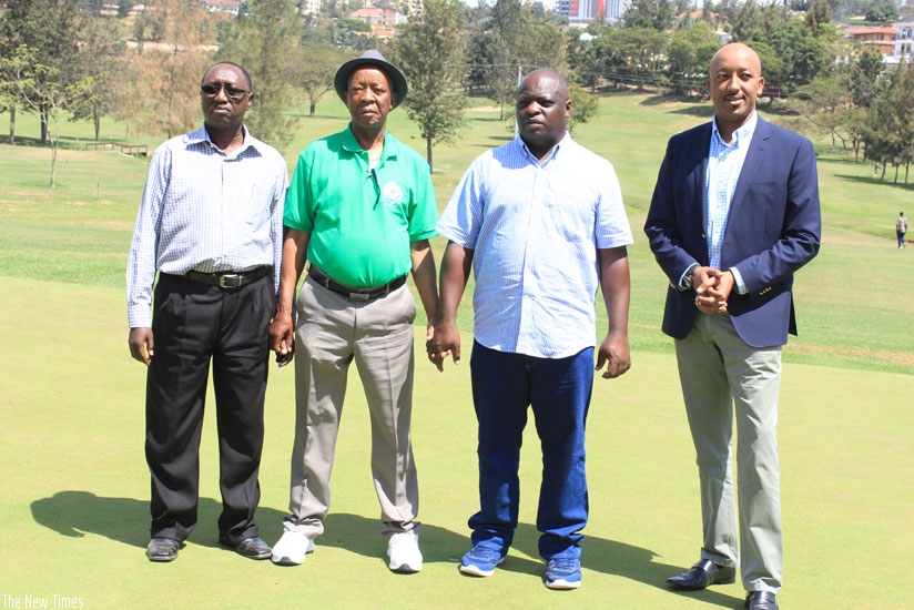 L-R: Rwanda Golf Union boss Andrew Nkwandi, JB Mutangana, Dr. Kashaka, and David Mutangana, commercial director Karongi Tea Factory. (Geoffrey Asiimwe)