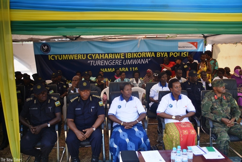 (L-R) ACP Emmanuel Karasi, RPC East, DIGP AP Juneval Marizamunda, Governor of Eastern Province Odette Uwamariya, Minister of Gender and Family Promotion Dr. Diana Gashumba and Col. Lodoviko Mugisha