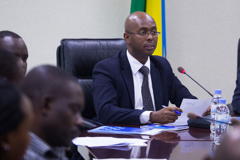 Yusuf Murangwa, director-general of National Institute of Statistics of Rwanda briefs media in Kigali yesterday. (Timothy Kisambira)