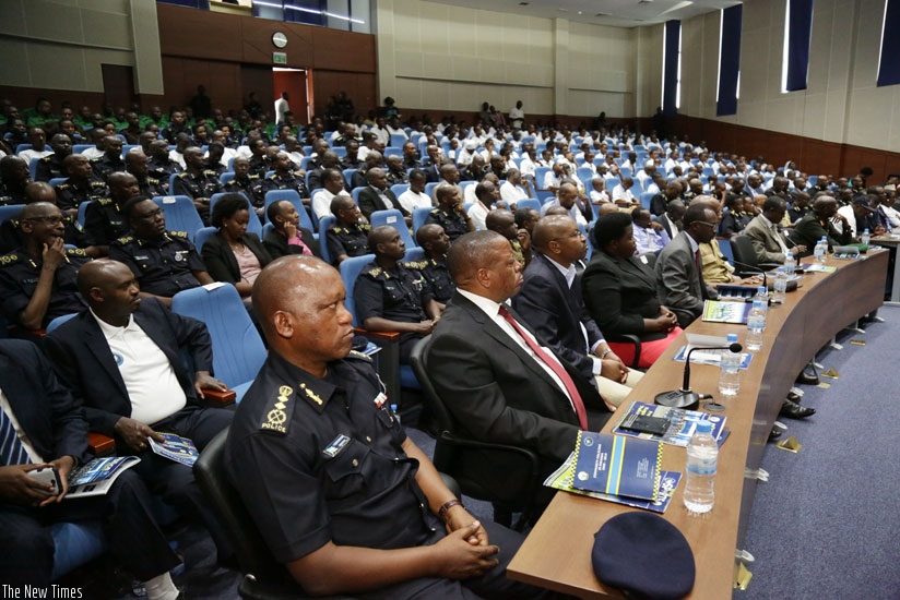 Participants during the event to mark Police's 16th anniversary in Kigali, yesterday. (Courtesy)