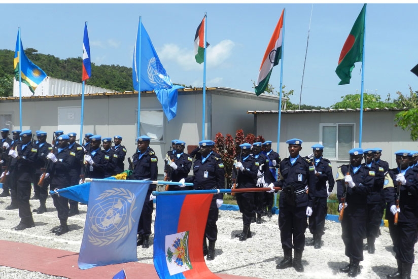 Rwanda Police peacekeepers during a parade in Haiti. (Courtesy)