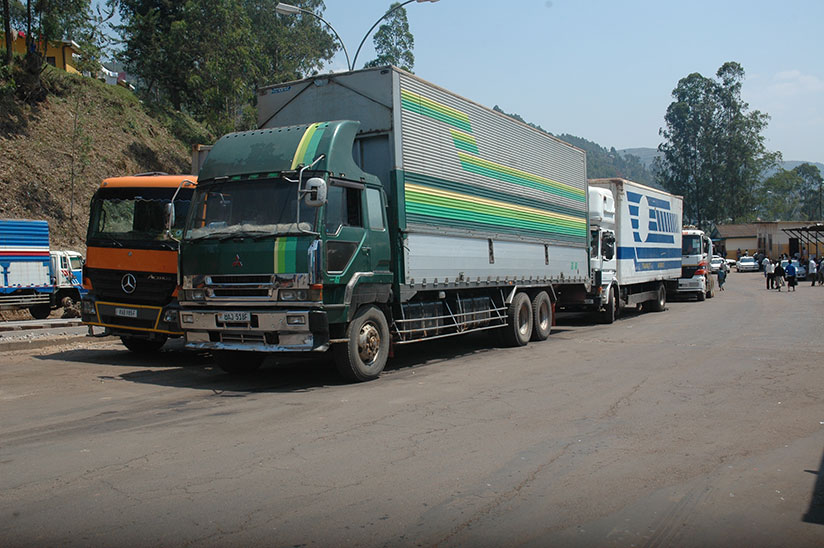 Trucks park at Gatuna border waiting to be cleared. Rwandan traders have called for the removal of NTBs on the Northern corridor route. (File)