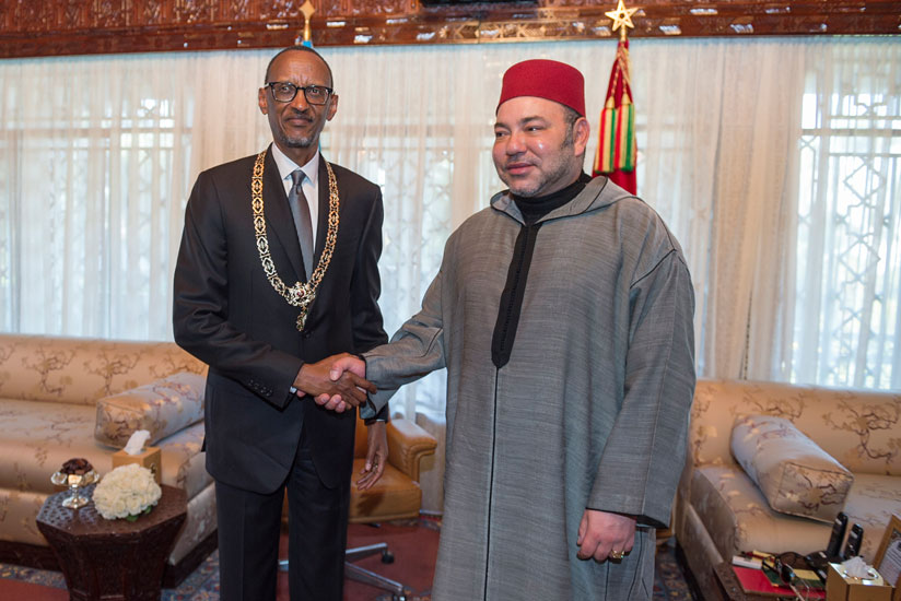President Kagame was decorated by His Majesty King Mohammed VI with the Grand Collar of Wissam Al-Mohammadi, Morocco's highest national award of honour. (Village Urugwiro)