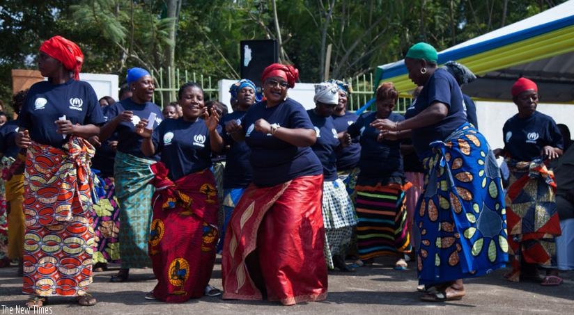 Refugees dance during this year's World Refugee Day celebrations in Kigali. (Timothy Kisambira)