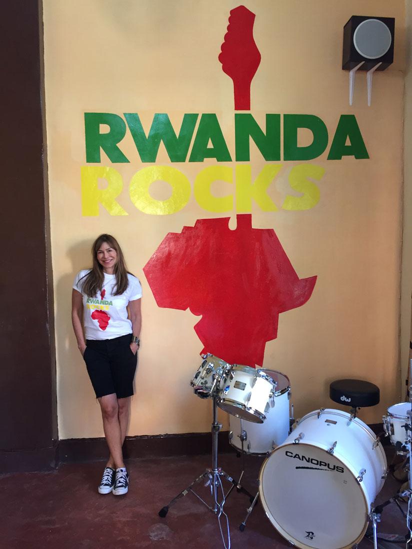 Mary Fanaro, founder of OmniPeace and Rwanda Rocks Music School, posing inside the classroom where music classes will be conducted. (Courtesy)