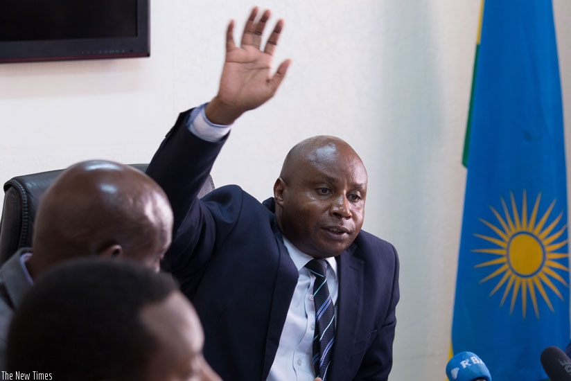 Mugiraneza speaks to media in Kigali yesterday. (Timothy Kisambira)