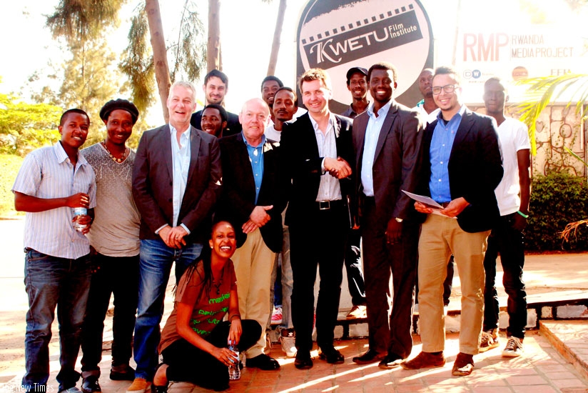 Some of the young filmmakers pose for a group photo with the delegation from Baden-Wurttemberg Film Academy. (Moses Opobo)