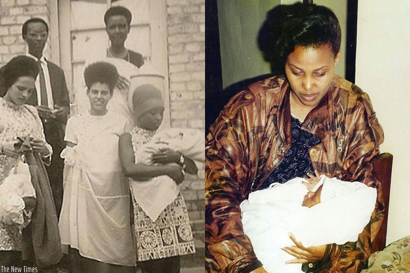 LEFT: Muteteli's parents and relatives at Kabgayi Hospital the day she was born. The family was killed in the Genocide but she survived despite being shot at. (Courtesy) 