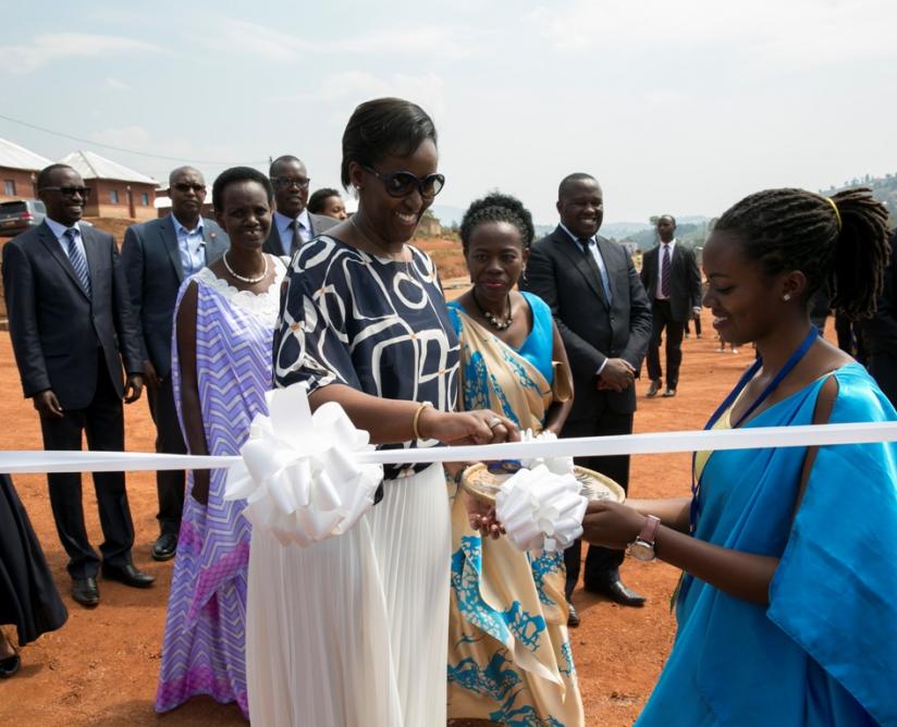 First Lady and Chairperson of Unity Club Mrs Jeannette Kagame inaugurates the Impinganzima houses yesterday (Courtesy)
