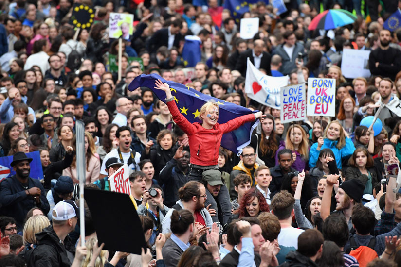 Protestors demonstrating against the EU referendum result outside the Houses of Parliament in London last week. (Internet photo)