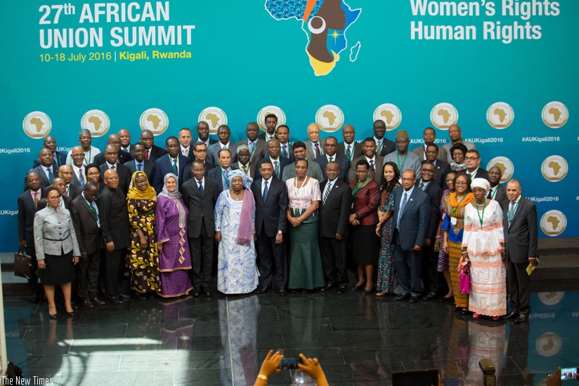 The permanent representative committee for the African Union in a group photo before the opening of the 27th African Union Summit in Kigali yesterday. (Timothy Kisambira)