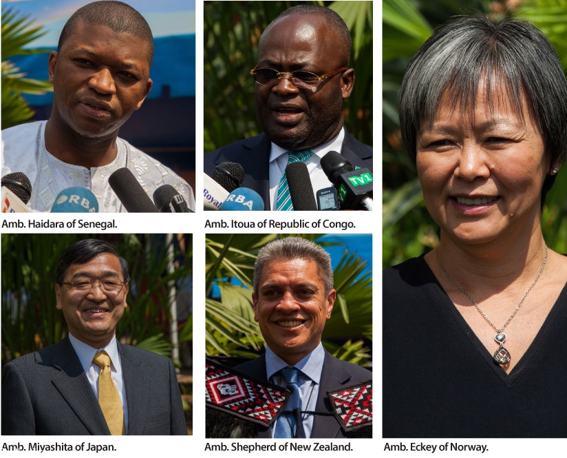 Five envoys presented their credentials to President Kagame yesterday (Nadege Imbabazi)