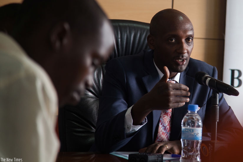 Tusabe briefs journalists on how RRA intends to improve tax compliance this financial year. / Nadege Imbabazi.