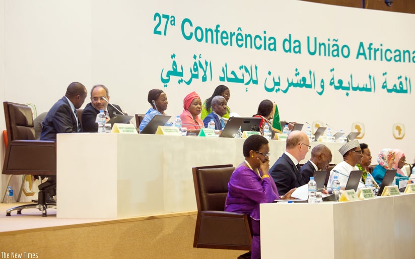 Delegates follow proceedings during a session of the ongoing AU Summit in Kigali yesterday. (T. Kisambira)