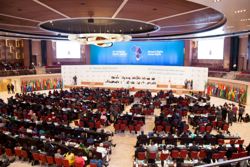 Inside the conference room at Kigali Convention Centre where the heads of state will be meeting this weekend. / File