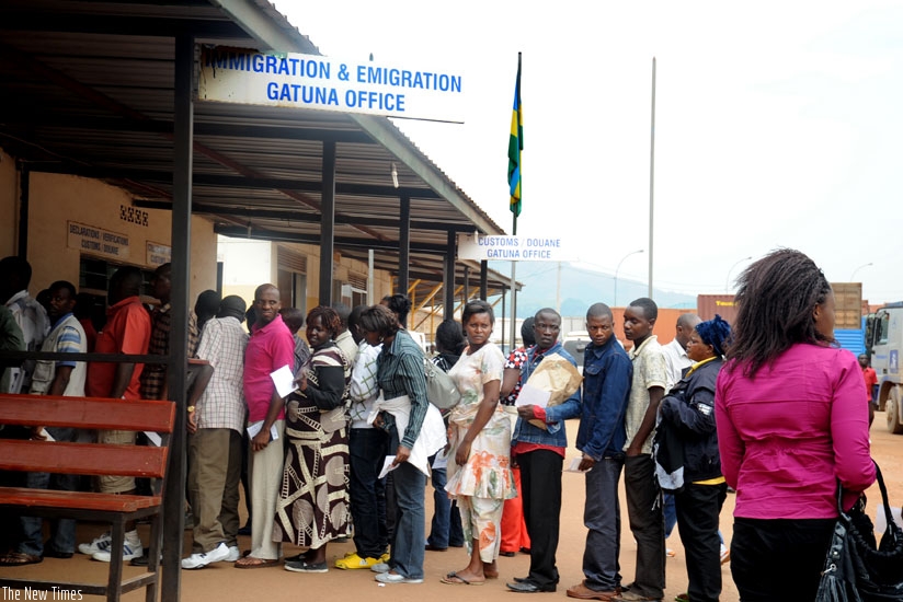 Travellers clear at Gatuna border. The African Passport will ease movement of labour and services, officials say. File.