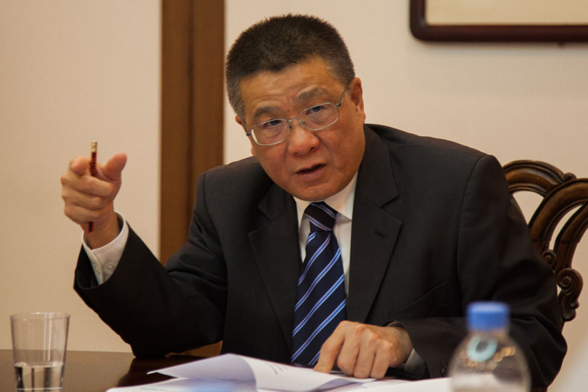 Pan Hejun, Ambassador of China to Rwanda addresses media during the press conference in Kigali. Nadege Imbabazi.