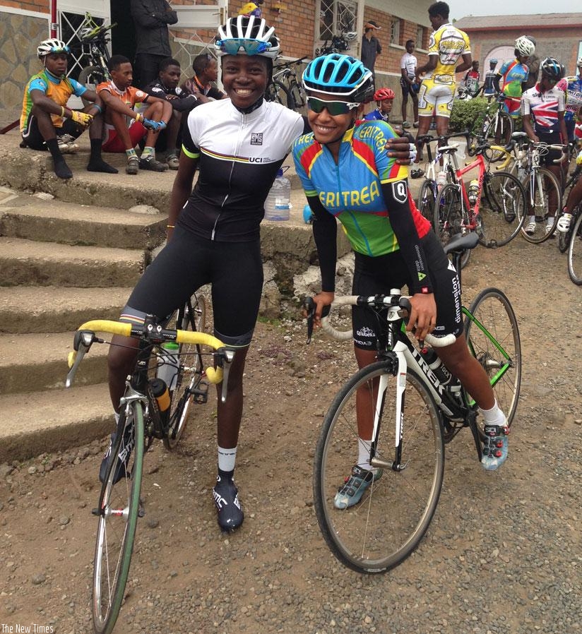 Jeanne d'arc and Mosana Debesay from Eritrea at the Musanze-based Africa Rising Cycling Center. (Courtesy)