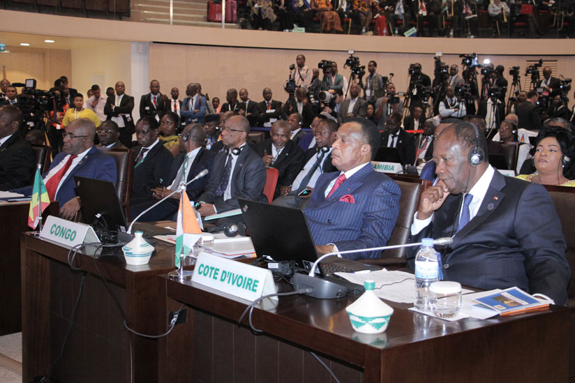 Heads of State during the just-concluded AU meeting in Kigali. Elections for the AUC chair have been pushed to January. (Courtesy Photo)