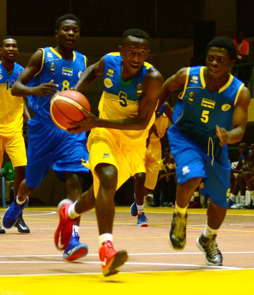 Jean-Jacques Nshobozwabyosenumukiza led Rwanda's charge, scoring a game high 22 points in the 94-64 win over Gabon in Group A, yesterday. / Sam Ngendahimana.