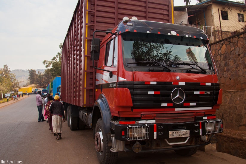 Trucks at Magerwa inland depot in Kigali await clearance. / Nadege imbabazi.