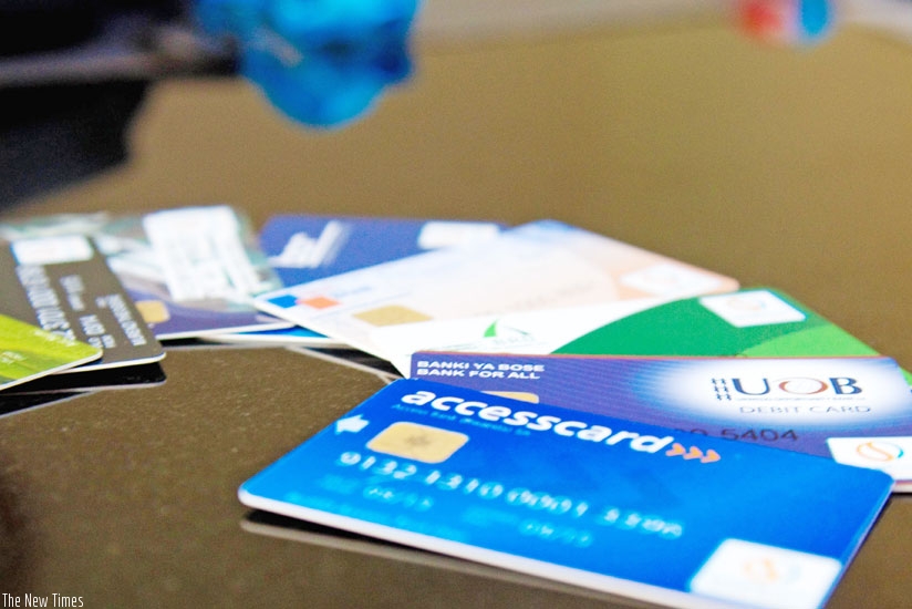 Some of the debit cards that can be used for cashless payments in Rwanda. (File)