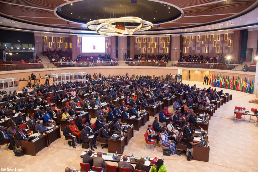 Delegates during proceedings of the 27th African Union Summit that took place at the recently-completed Kigali Convention Centre. / Timothy Kisambira.