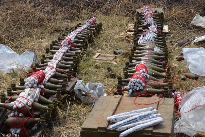 Some of the explosives that were destroyed on Thursday at Gabiro Combat Training Centre.  / Steven Muvunyi 