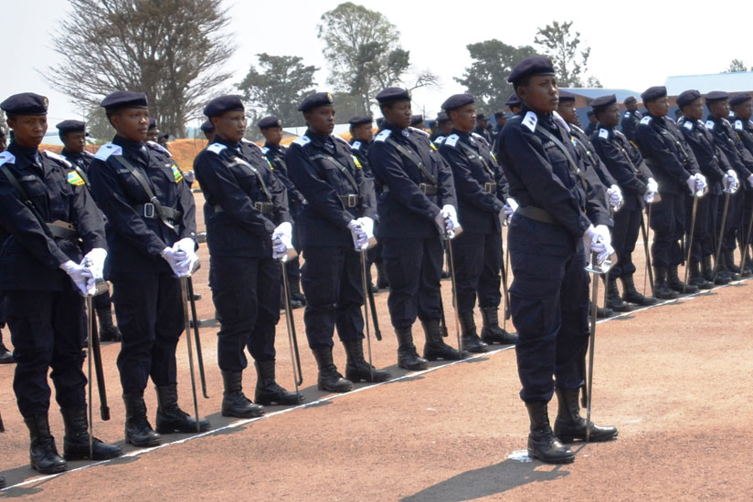 Some of the newly commissioned officer cadets parade at the pass-out event at Police Training School Gishari. / Courtesy.