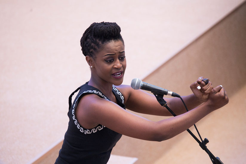 Angel Uwamhoro performs during the opening ceremony of the African Union Summit. / Village Urugwiro.