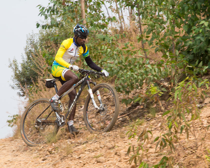 Nathan Byukusenge, during the training in his home area before flying to Rio for the  Olympic Games. (Faustin Niyigena)