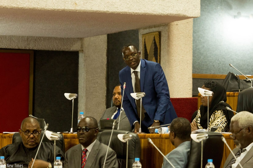 MP Ngoga speaks during an EALA session in Kigali last year. / File. 