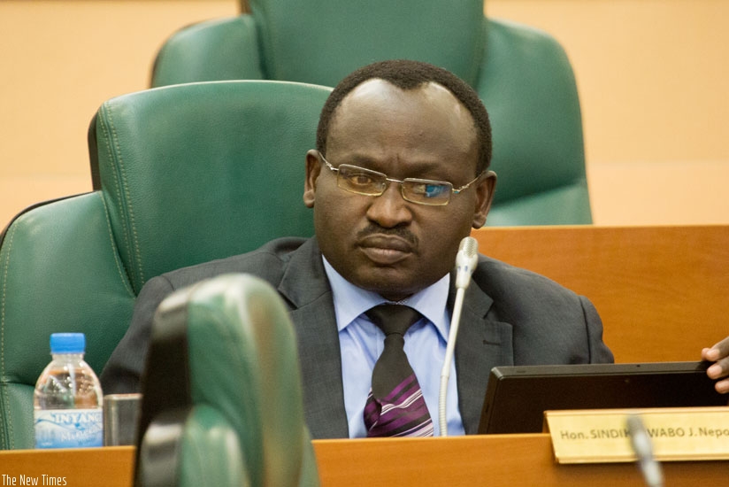 Senator Sindikubwabo speaks at Parliament yesterday. / Timothy Kisambira.